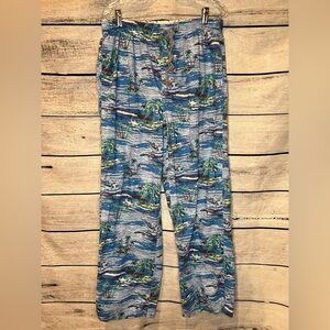 Tommy Bahama Blue Tropical Print Lounge Pants 100% Cotton Palm Trees Surfers Sea